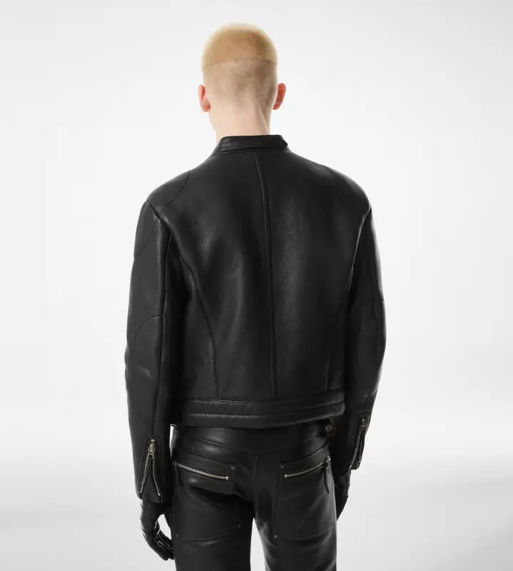 GRAIN LEATHER ZIP BIKER BLACK online